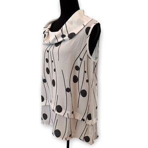 Creation Sleeveless Artsy White Black Cowl Neck Tunic  Top Women’s Size S